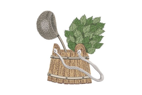 Sauna Bucket and Birch Broom Embroidery Review
